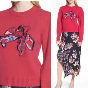 LEWIT Floral Embroidered Pink Cashmere Sweater Size XL $399 Spring Flower